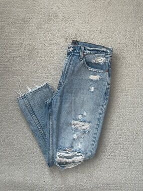 Abercrombie & Fitch Light Blue Distressed High Rise Mom Jeans